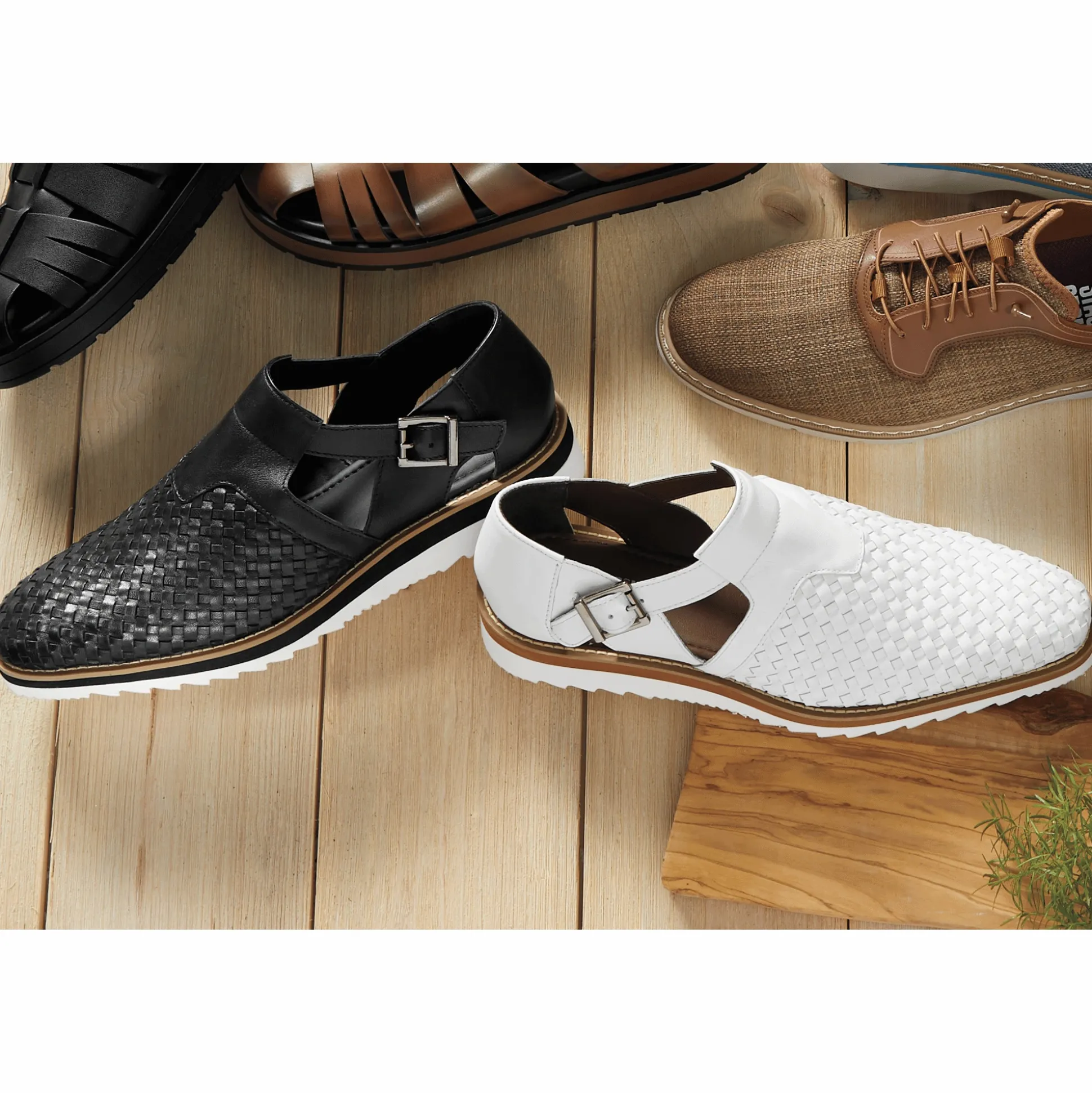 Alvarado Men's Woven Leather City Sandal with Memory Foam Footbed