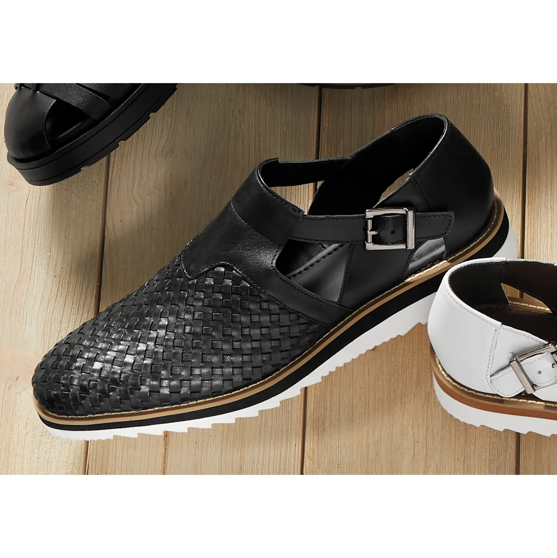 Alvarado Men's Woven Leather City Sandal with Memory Foam Footbed