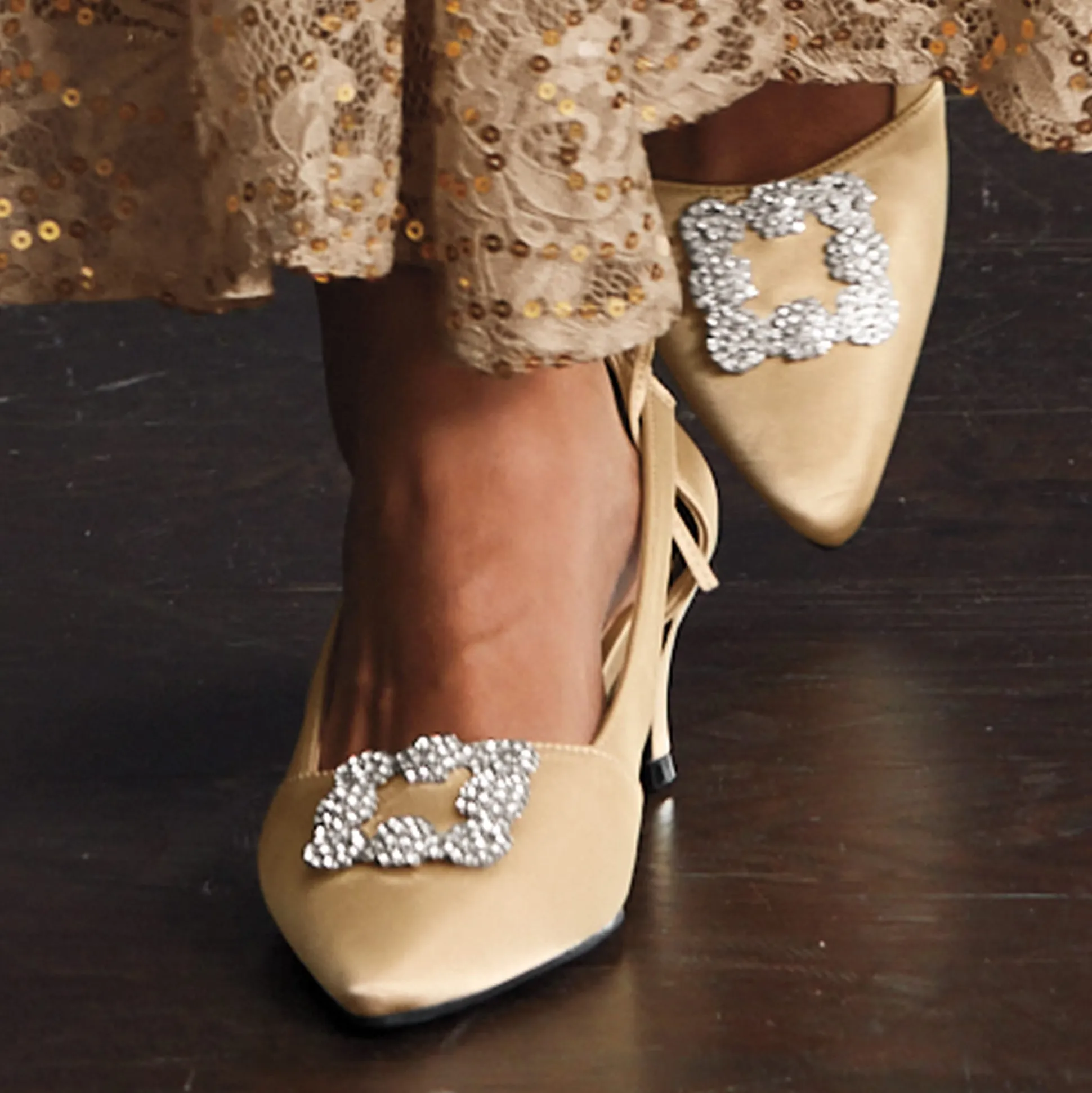 Amanda D'laurie Satin & Rhinestone Pump for Women with 2" Kitten Heel