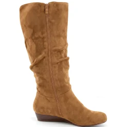 Amanda D'Laurie Tall Scrunch Boot: Rich Suede Look with 1" Wedge Heel