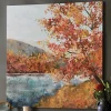Autumn Lake View Wall Art and Set of 2 Scrolls and Leaves Wall Sconces