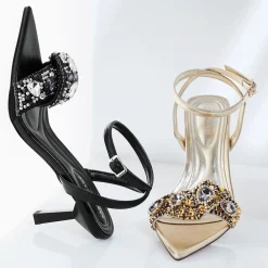 Azalea Wang Mael Pointed-Toe Sandal with Beads and Rhinestones