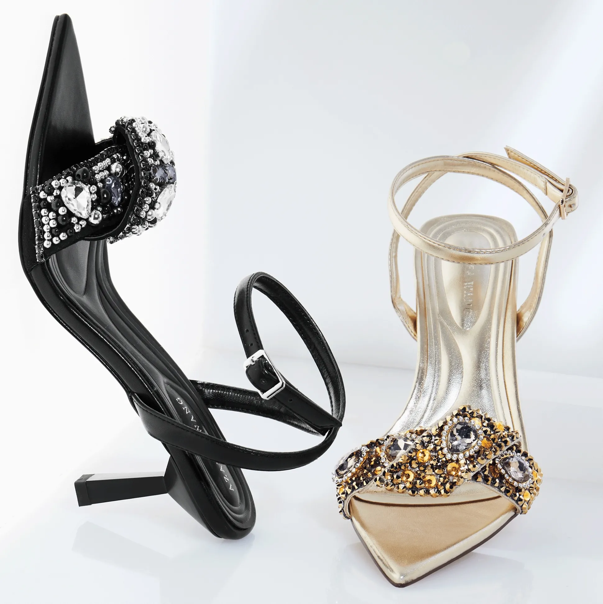 Azalea Wang Mael Pointed-Toe Sandal with Beads and Rhinestones