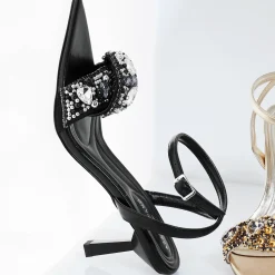 Azalea Wang Mael Pointed-Toe Sandal with Beads and Rhinestones