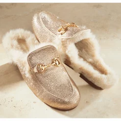 Azalea Wang Tiramisu Rhinestone and Faux-Fur Mule for Women