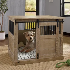 Barn Door Style Decorative Pet Crate End Table