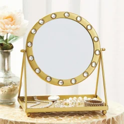 Beaded Circle Mirror with Tray