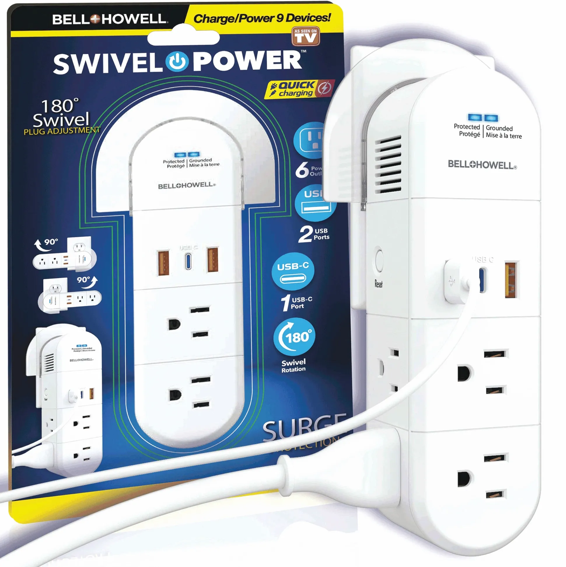 Bell+Howell 180° Swivel Power with Surge Protection
