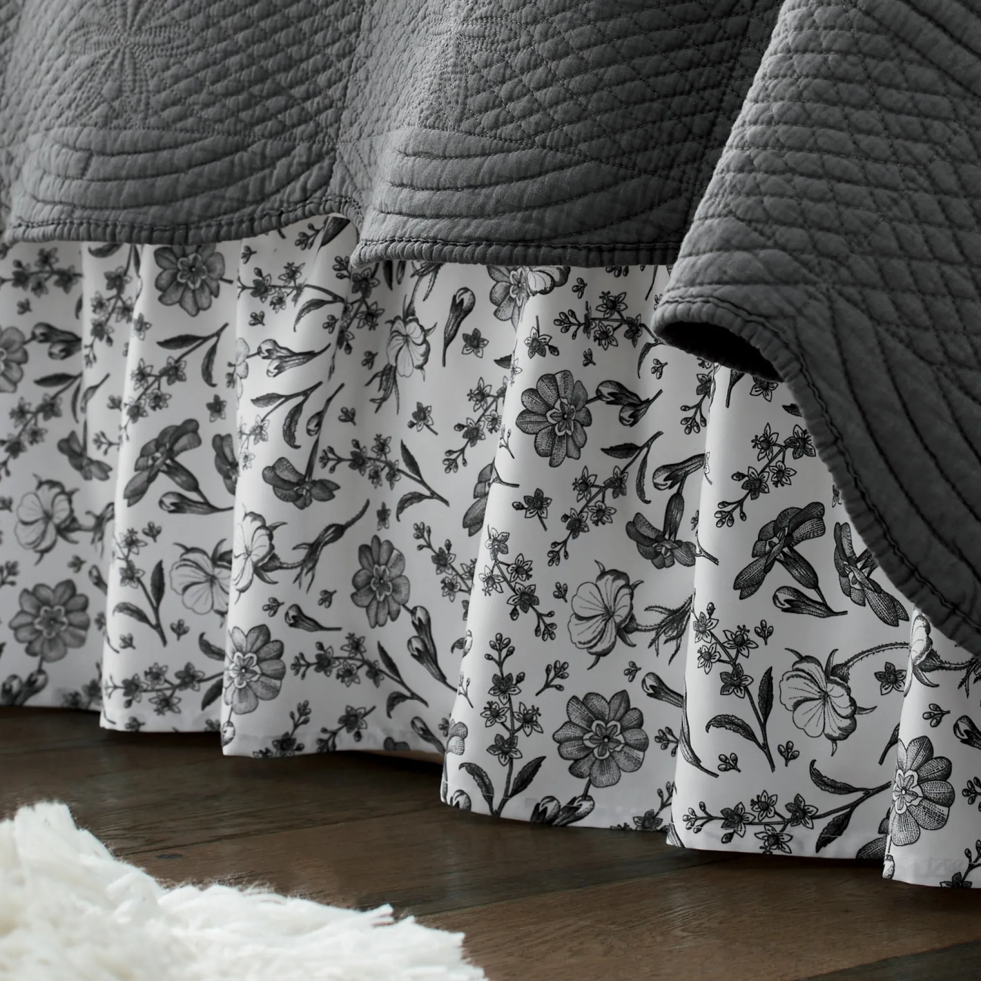 Black & White Floral Bedskirt