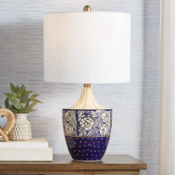 Blue Floral and Dot Base Table Lamp