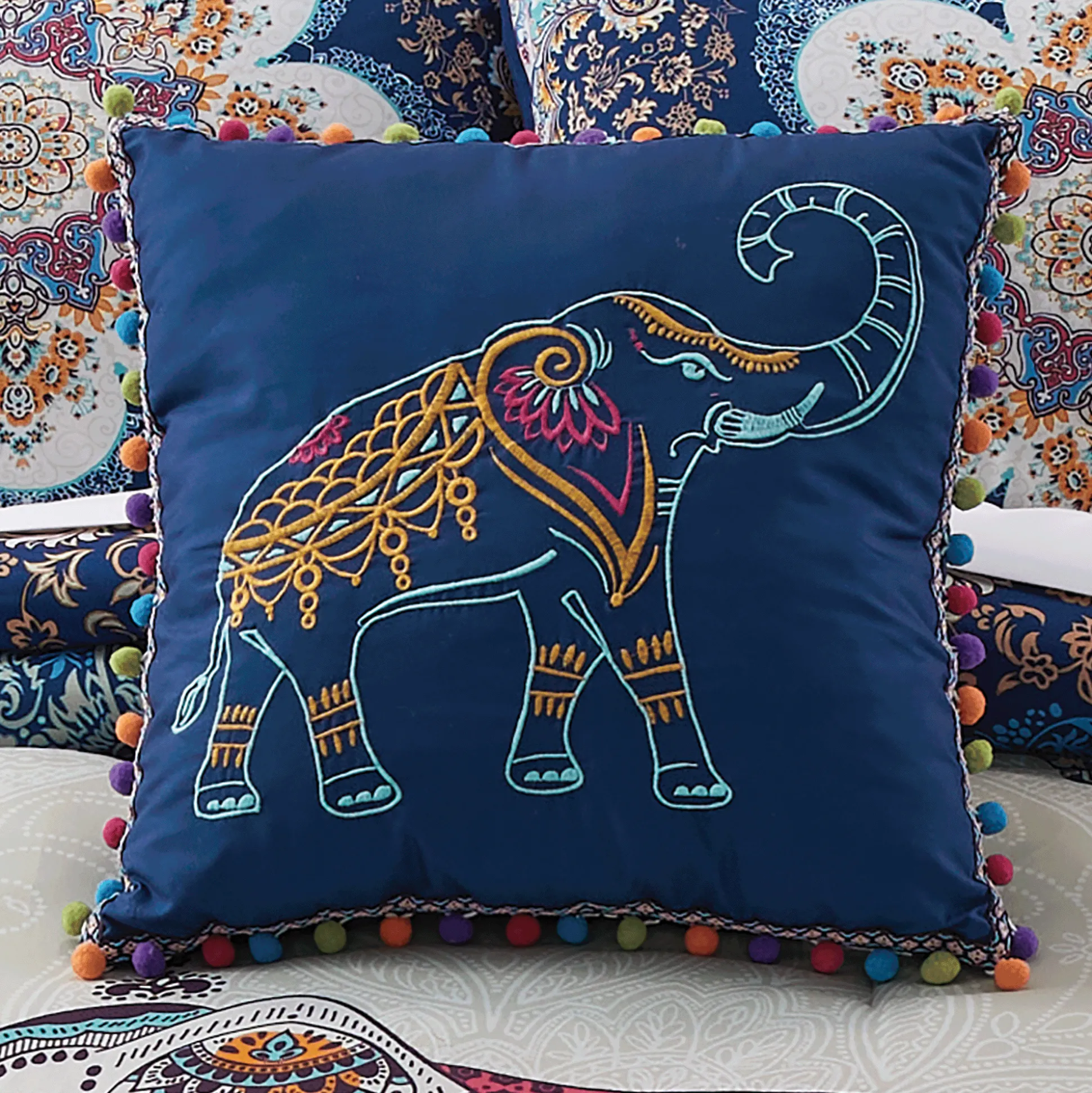 Boho Elephant Accent Pillow