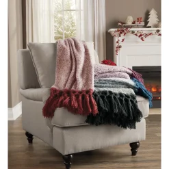Bouclé Throw with Macrame Fringe
