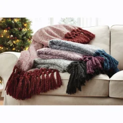 Bouclé Throw with Macrame Fringe