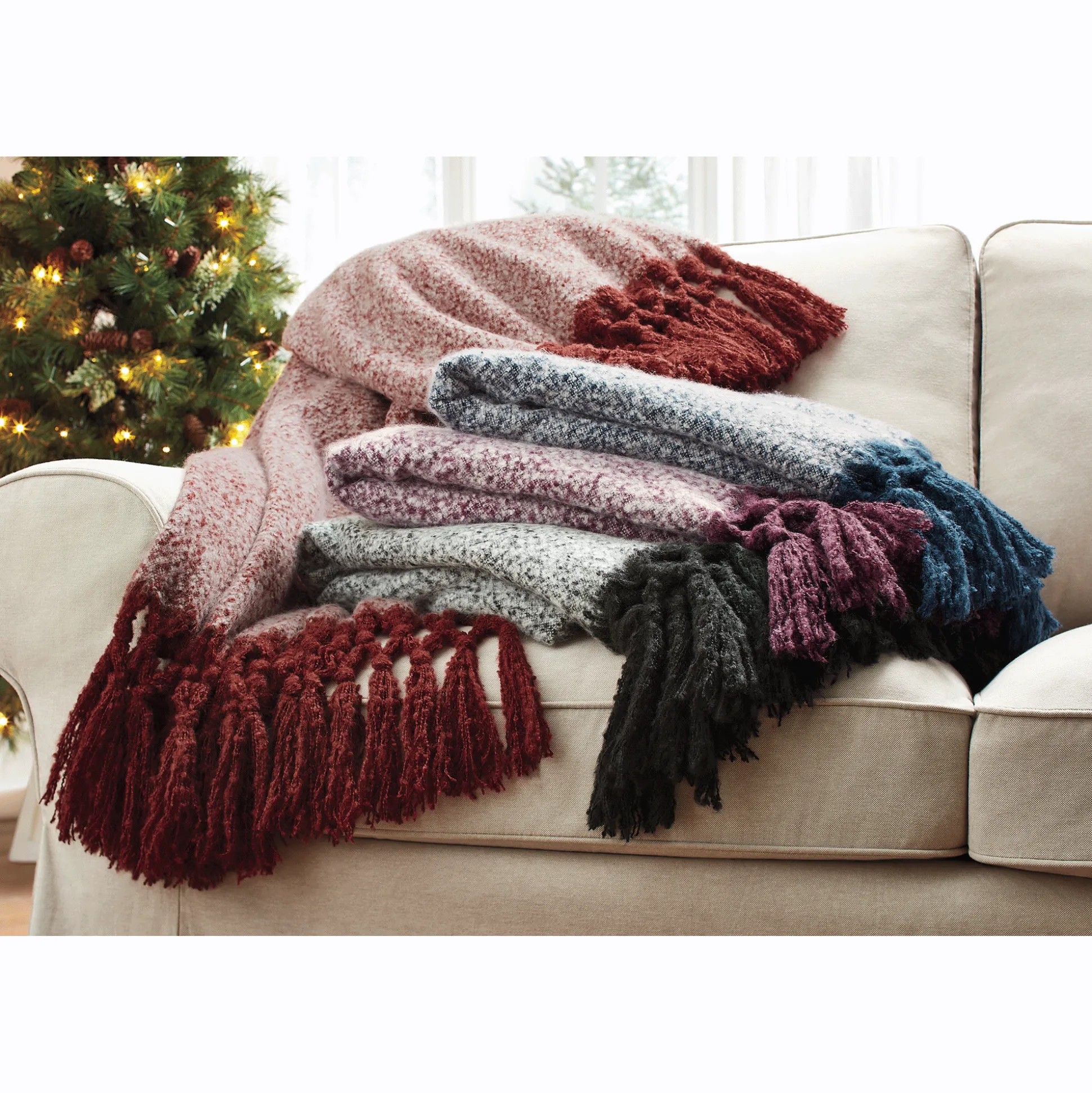 Bouclé Throw with Macrame Fringe