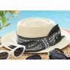 Bowbrim Straw Hat with Woven Ribbon and Adjustable Fit