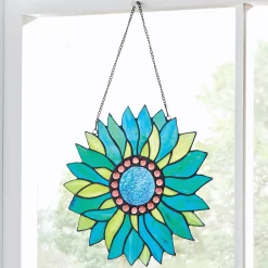 Bright Stained Glass Flower Window Hanging