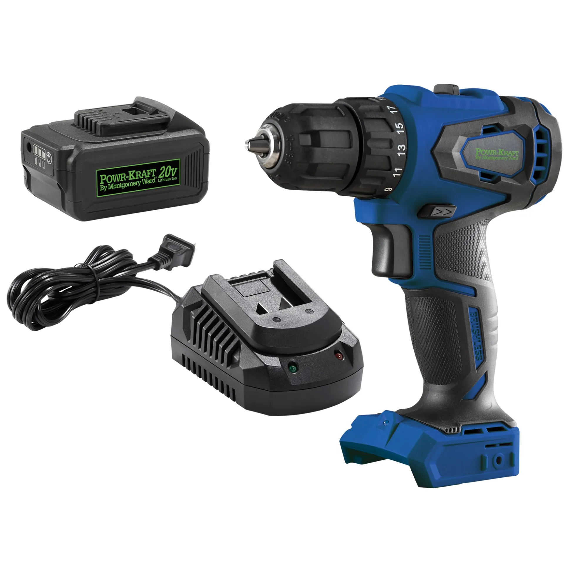 Bundle and Save Pack: Powr-Kraft 20V Cordless Drill with 4.0Ah Lithium-Ion Battery & Charger by Montgomery Ward