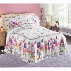 Butterfly Floral Skirted Bedspread