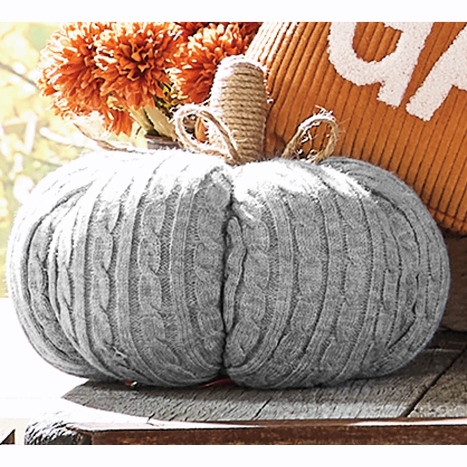 Cable Knit Pumpkin Figural Pillow