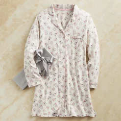 Café Nightshirt in Stretch Organic Cotton Knit with Coffee Print