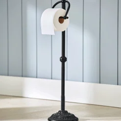 Carriage-Style Black Metal Freestanding Toilet Paper Holder