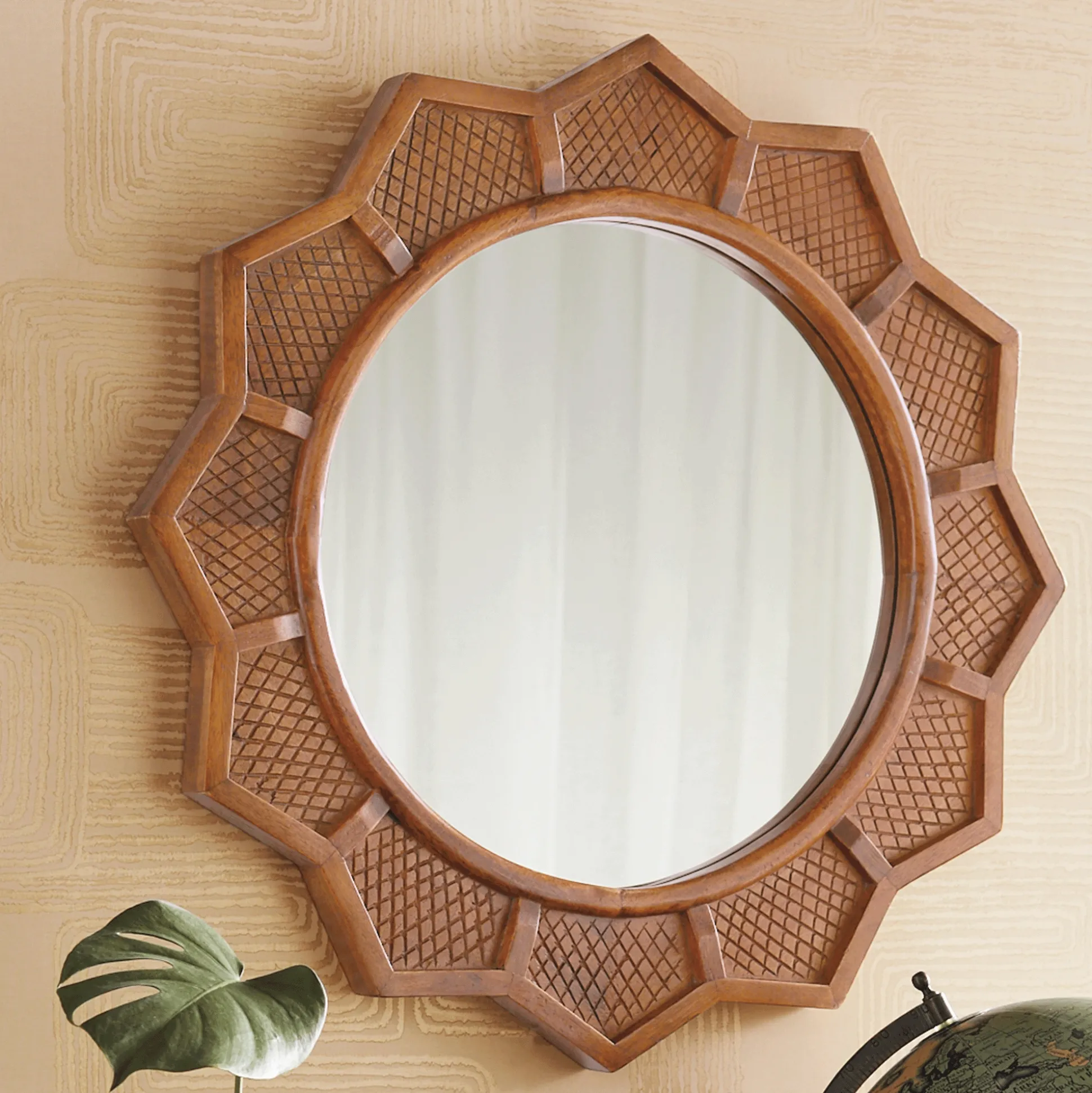 Carved Global Decorative Wall Mirror