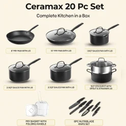 Ceramax 20-Piece Ceramic Nonstick Cookware Set