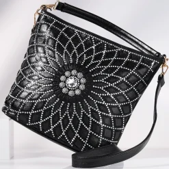 Chique Rhinestone-Embellished Bucket Bag with Zip Closure