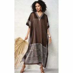 Chi Women's Long Caftan with Regal Border Print