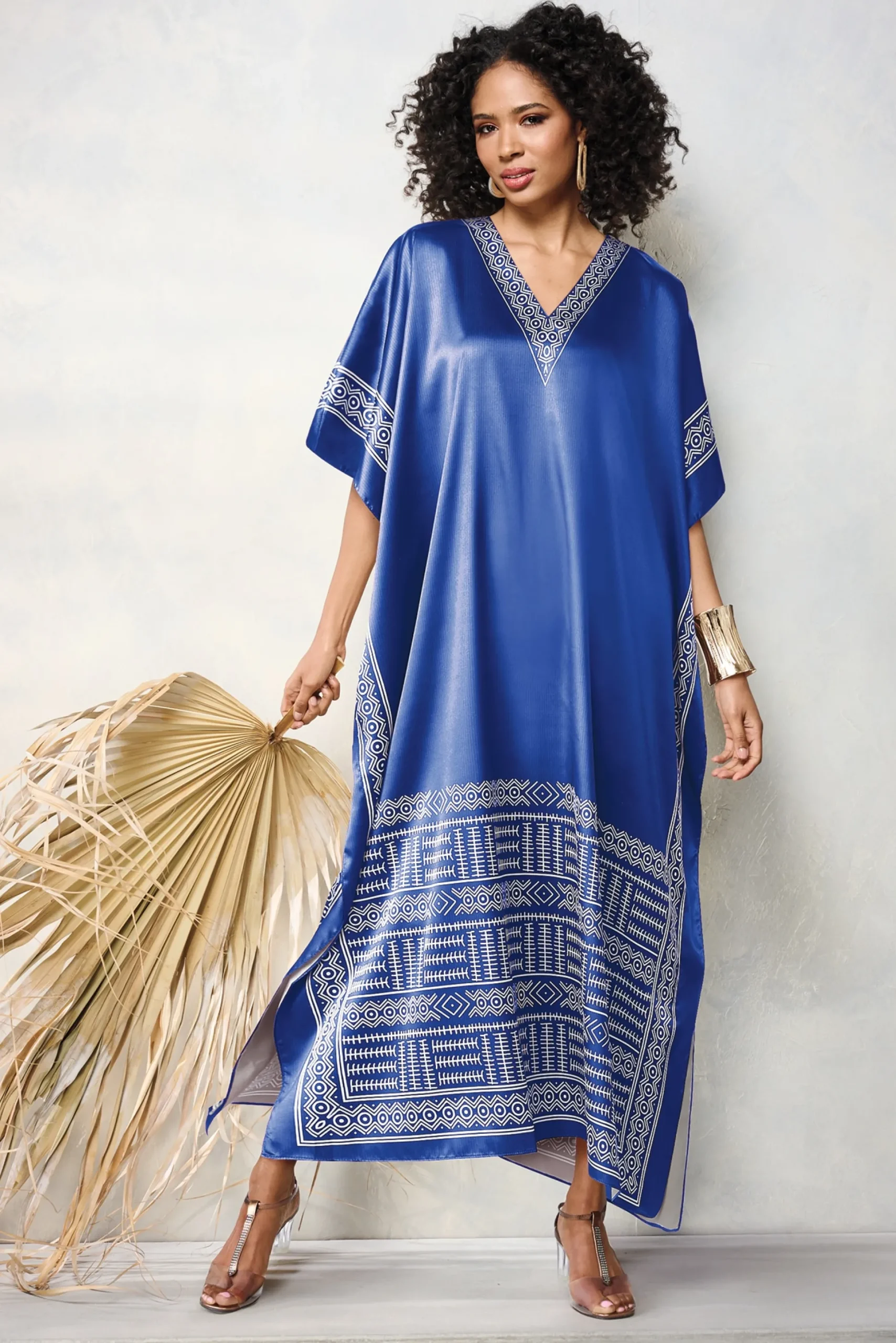 Chi Women's Long Caftan with Regal Border Print
