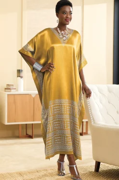 Chi Women's Long Caftan with Regal Border Print