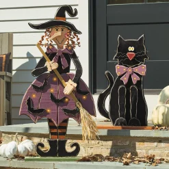 Chunky Wood Cutouts Lit Black Cat