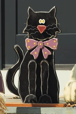Chunky Wood Cutouts Lit Black Cat