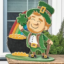 Chunky Wood Lit Pot Of Gold Leprechaun