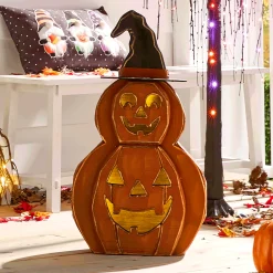 Chunky Wood Lit Pumpkin