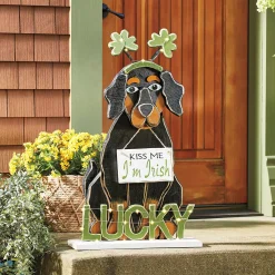 Chunky Wood Lit St. Patty's Dog