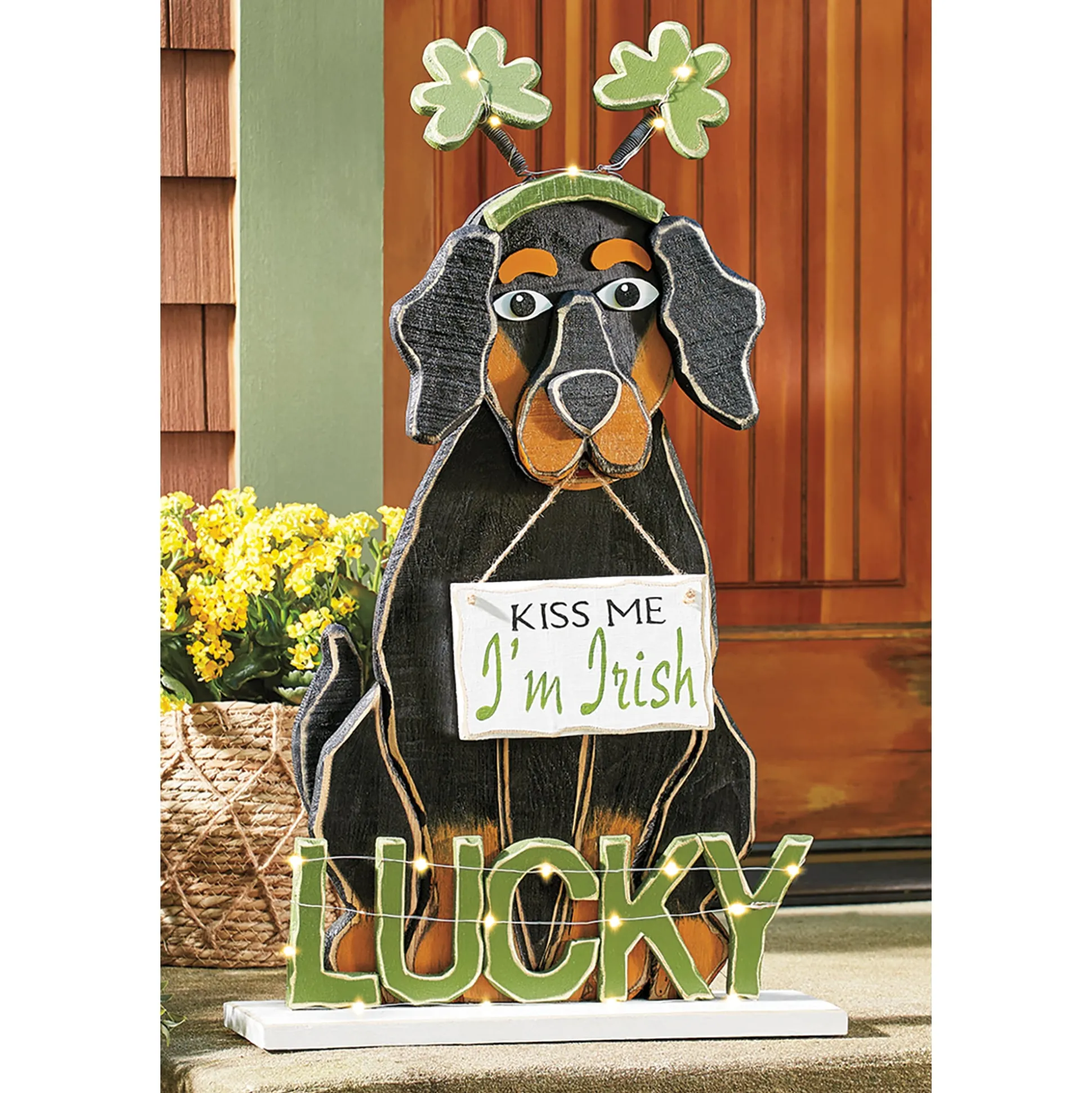 Chunky Wood Lit St. Patty's Dog