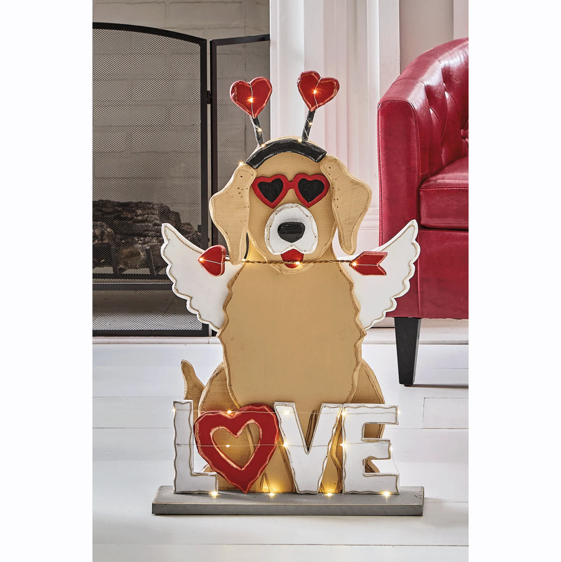 Chunky Wood Lit Valentine Dog