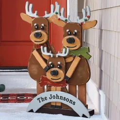 Chunky Wood Welcome Reindeer Family