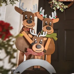 Chunky Wood Welcome Reindeer Family