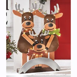 Chunky Wood Welcome Reindeer Family