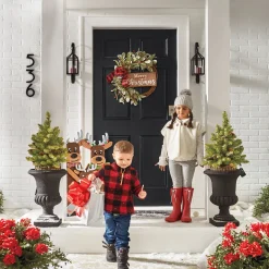 Chunky Wood Welcome Reindeer Family
