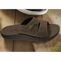 Clarks Leather Breeze Slide with Adjustable Fit and Contoured Footbed