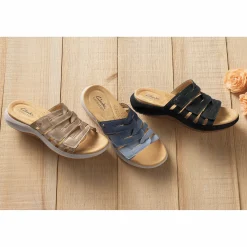 Clarks Leather Maelynn Abby Slide with Hook-and-Loop Closure