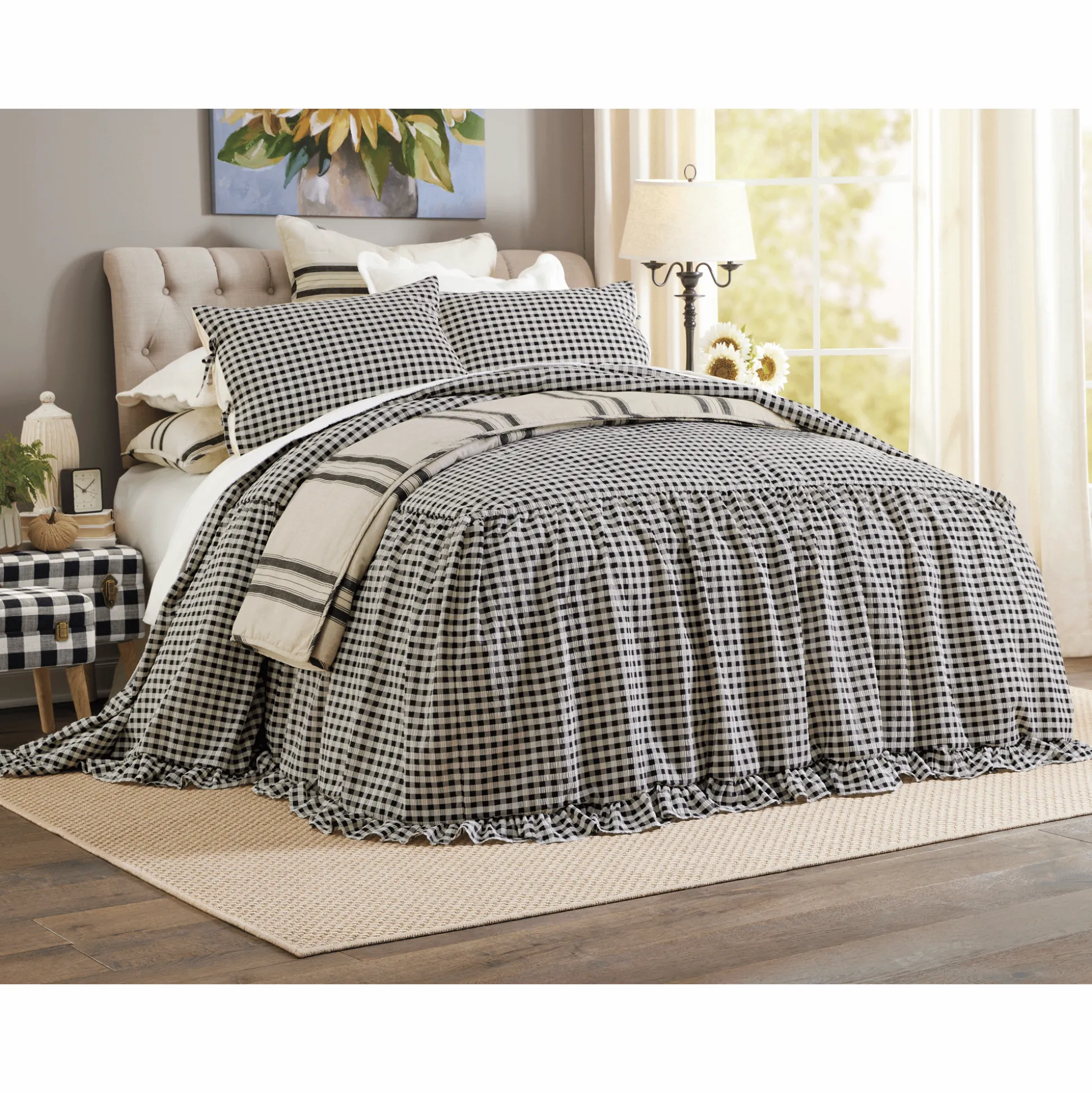 Classic Gingham 3-Piece Bedspread Set with Shams