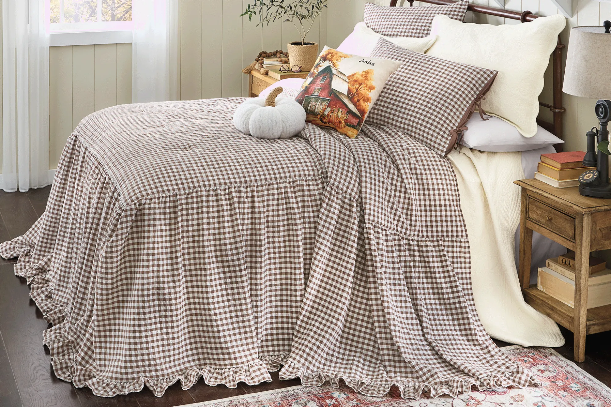 Classic Gingham 3-Piece Bedspread Set with Shams