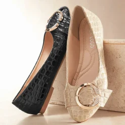Classique Croco Rhinestone Buckle Flat for Women
