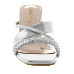 Classique Glitter Rope Slide Sandal with Mini Rhinestones and Chunky 2.5" Heel
