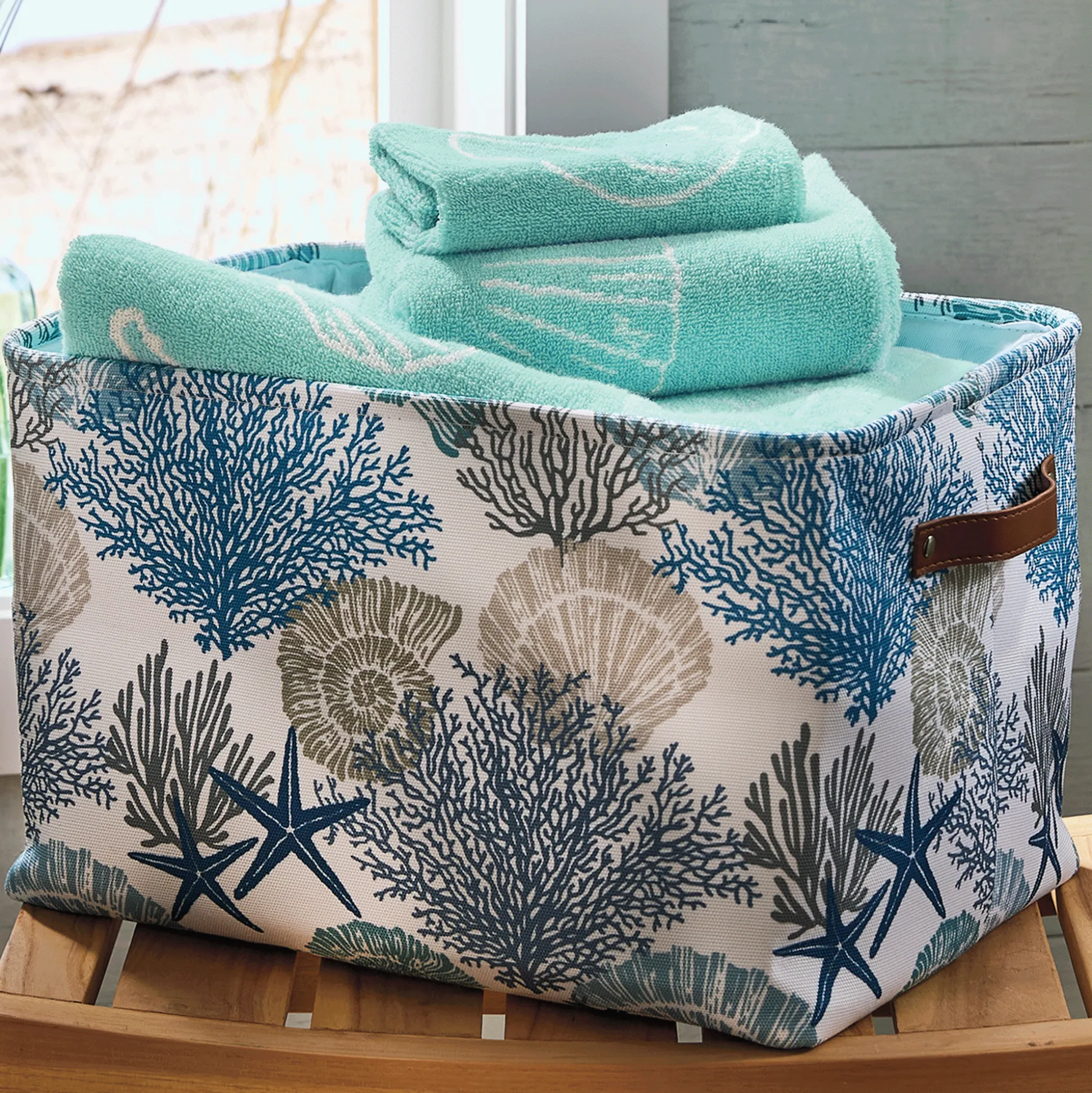 Coastal Print Tote Basket