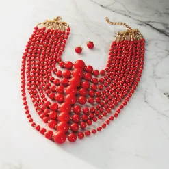 Color Bead Multi-Strand Necklace & Earring Set